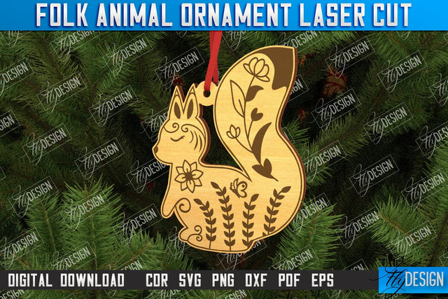 Folk Squirrel Ornament | Rustic Design | Nordic Ornament | CNC File SVG Fly Design 