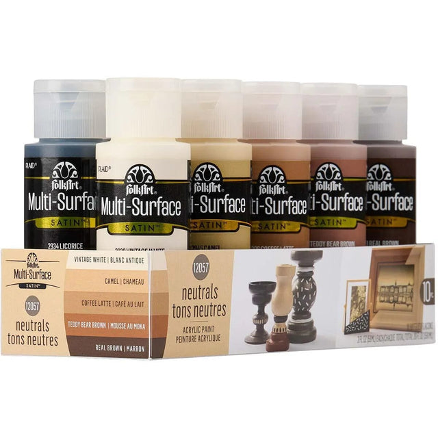 FolkArt Multi-Surface Acrylic Paint - Neutral Set (10 Set - 2 oz Bottles) Physical DIY Craft Warehouse 