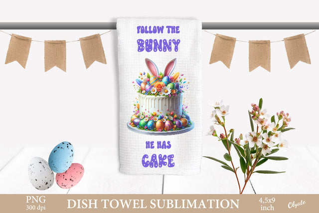 Follow the Bunny He Has Cake. Easter Bunny Dish Towel PNG Sublimation Olga Terlyanskaya 