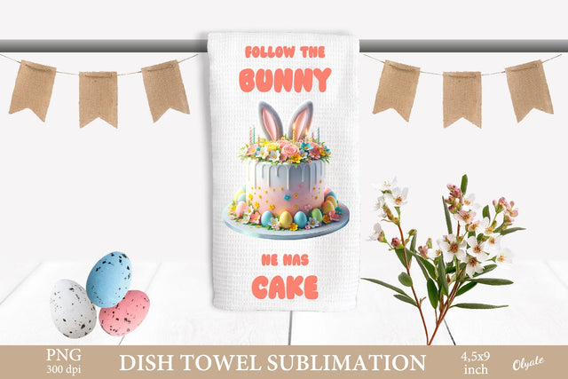 Follow the Bunny He Has Cake. Easter Dish Towel PNG Sublimation Olga Terlyanskaya 