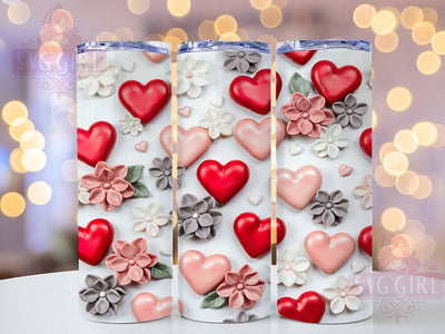 Fondant Hearts Flowers 20oz Tumbler, Fondant Hearts, Floral Design, Sweet Charm, Sublimation Wrap, 20oz Tumbler, Whimsical Aesthetic, Romantic Style Sublimation SvggirlplusArt 