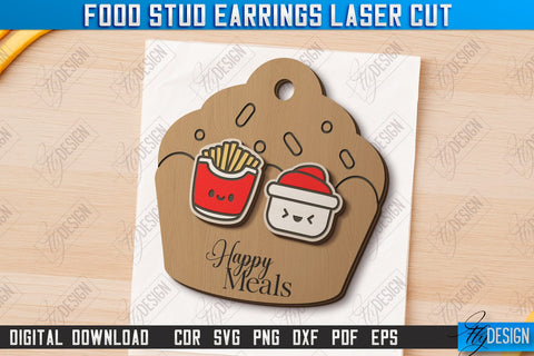 Food Stud Earrings Laser Cut Bundle | Shape of Food | Jewelry | Accessories | CNC Files SVG Fly Design 