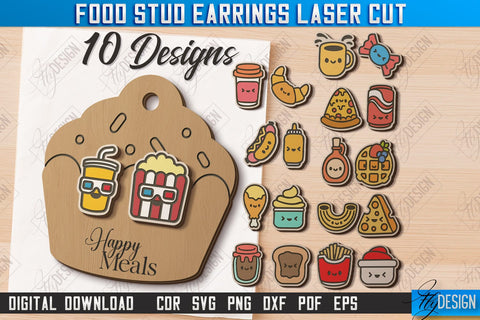 Food Stud Earrings Laser Cut Bundle | Shape of Food | Jewelry | Accessories | CNC Files SVG Fly Design 