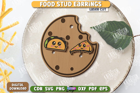 Food Stud Earrings Laser Cut Bundle | Shape of Food | Jewelry | Accessories | CNC Files SVG The T Store Design 