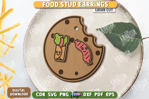 Food Stud Earrings Laser Cut Bundle | Shape of Food | Jewelry | Accessories | CNC Files SVG The T Store Design 