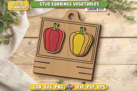 Food Stud Earrings Laser Cut Bundle | Shape of Vegetables | Jewelry | Accessories | CNC Files SVG The T Store Design 
