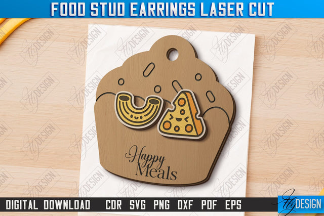 Food Stud Earrings Laser Cut | Shape of Food | Jewelry | Accessories | CNC File SVG Fly Design 