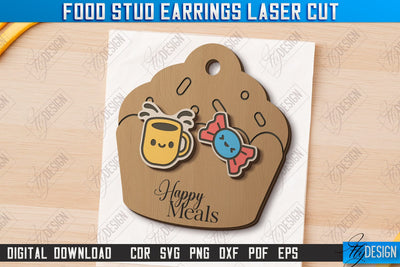 Food Stud Earrings Laser Cut | Shape of Food | Jewelry | Accessories | CNC File SVG Fly Design 
