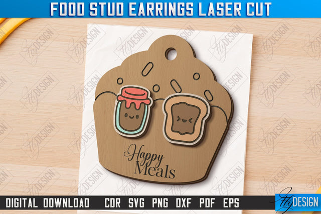 Food Stud Earrings Laser Cut | Shape of Food | Jewelry | Accessories | CNC File SVG Fly Design 