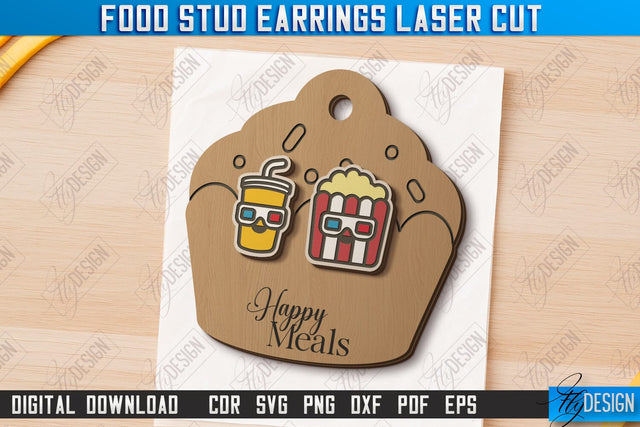 Food Stud Earrings Laser Cut | Shape of Food | Jewelry | Accessories | CNC File SVG Fly Design 