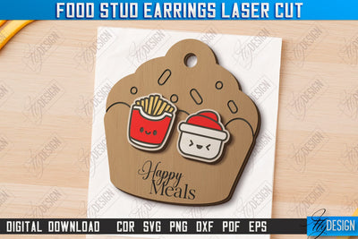 Food Stud Earrings Laser Cut | Shape of Food | Jewelry | Accessories | CNC File SVG Fly Design 