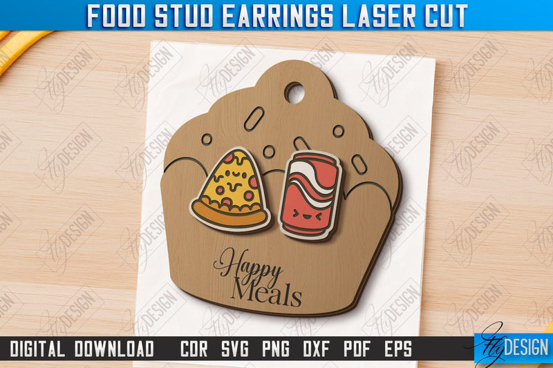 Food Stud Earrings Laser Cut | Shape of Food | Jewelry | Accessories | CNC File SVG Fly Design 