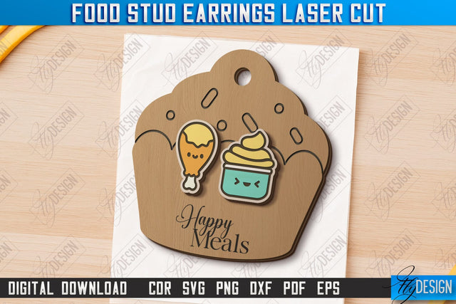 Food Stud Earrings Laser Cut | Shape of Food | Jewelry | Accessories | CNC File SVG Fly Design 