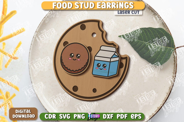 Food Stud Earrings Laser Cut | Shape of Food | Jewelry | Accessories | CNC File SVG The T Store Design 