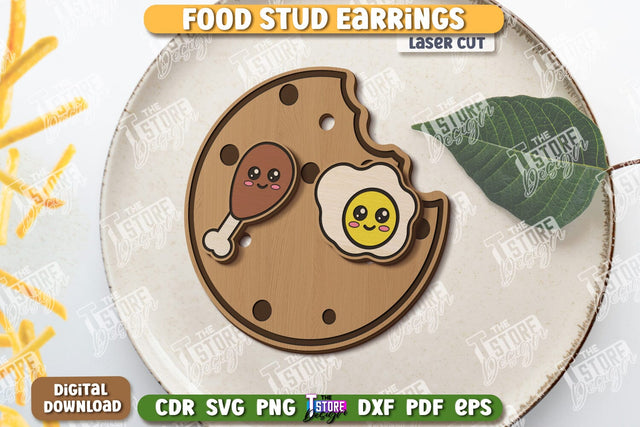 Food Stud Earrings Laser Cut | Shape of Food | Jewelry | Accessories | CNC File SVG The T Store Design 