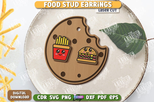 Food Stud Earrings Laser Cut | Shape of Food | Jewelry | Accessories | CNC File SVG The T Store Design 