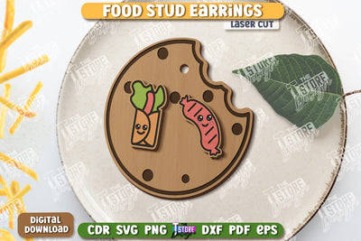 Food Stud Earrings Laser Cut | Shape of Food | Jewelry | Accessories | CNC File SVG The T Store Design 
