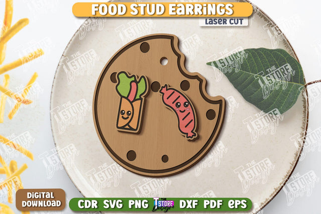 Food Stud Earrings Laser Cut | Shape of Food | Jewelry | Accessories | CNC File SVG The T Store Design 