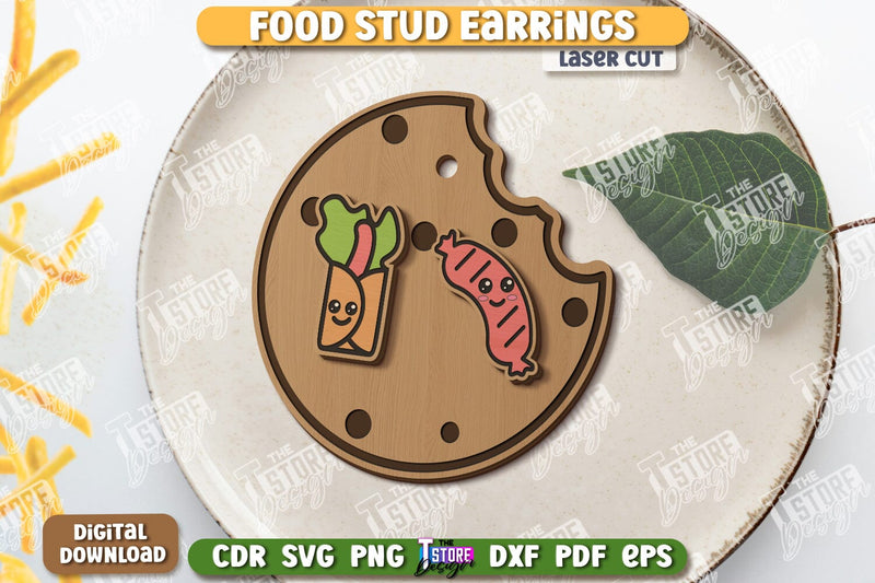 Food Stud Earrings Laser Cut | Shape of Food | Jewelry | Accessories | CNC File SVG The T Store Design 