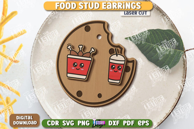 Food Stud Earrings Laser Cut | Shape of Food | Jewelry | Accessories | CNC File SVG The T Store Design 