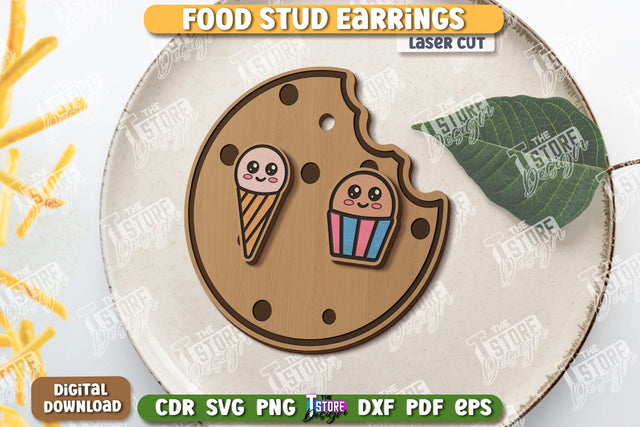 Food Stud Earrings Laser Cut | Shape of Food | Jewelry | Accessories | CNC File SVG The T Store Design 