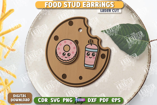 Food Stud Earrings Laser Cut | Shape of Food | Jewelry | Accessories | CNC File SVG The T Store Design 