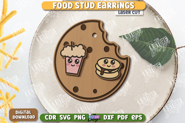 Food Stud Earrings Laser Cut | Shape of Food | Jewelry | Accessories | CNC File SVG The T Store Design 