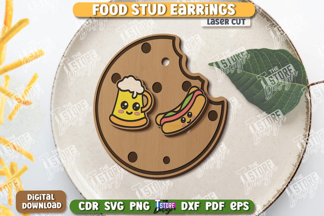 Food Stud Earrings Laser Cut | Shape of Food | Jewelry | Accessories | CNC File SVG The T Store Design 