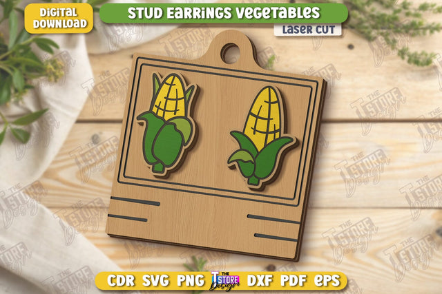 Food Stud Earrings Laser Cut | Shape of Vegetables | Jewelry | Accessories | CNC File SVG The T Store Design 