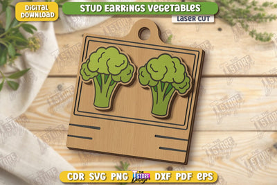 Food Stud Earrings Laser Cut | Shape of Vegetables | Jewelry | Accessories | CNC File SVG The T Store Design 