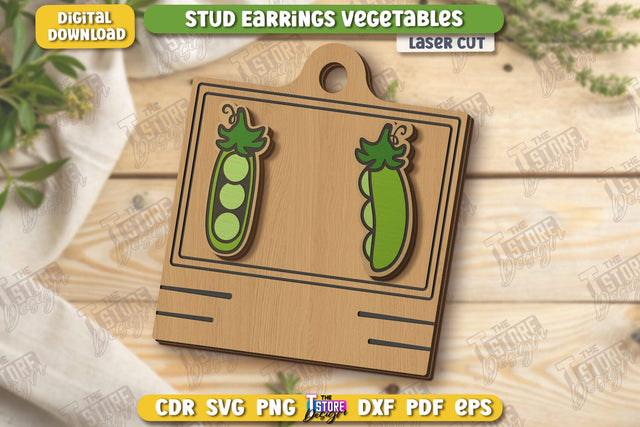Food Stud Earrings Laser Cut | Shape of Vegetables | Jewelry | Accessories | CNC File SVG The T Store Design 