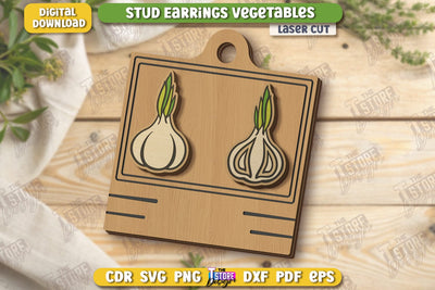 Food Stud Earrings Laser Cut | Shape of Vegetables | Jewelry | Accessories | CNC File SVG The T Store Design 
