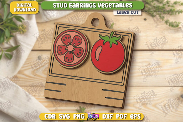 Food Stud Earrings Laser Cut | Shape of Vegetables | Jewelry | Accessories | CNC File SVG The T Store Design 