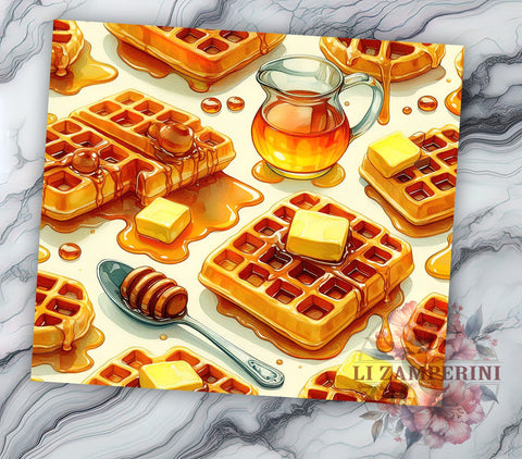 Foodie Breakfast Waffle Tumbler Wrap, Cute Waffles, Breakfast Tumbler, Tumbler Wrap, Sublimation Design, Foodie Gift, Kitchen Decor, Food Lover Gift Sublimation Li Zamperini 