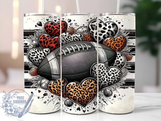 Footbal Love Game Day Leopard 20oz Skinny Tumbler, American Football Sport Tumbler Png, Straight & Tapered Tumbler Wrap, Instant Digital Download Sublimation ToriDesigns 