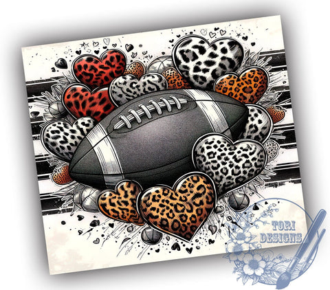 Footbal Love Game Day Leopard 20oz Skinny Tumbler, American Football Sport Tumbler Png, Straight & Tapered Tumbler Wrap, Instant Digital Download Sublimation ToriDesigns 