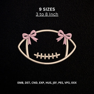 Football Bow Machine Embroidery Design – Coquette Football Outline with Pink Bows Embroidery File Embroidery/Applique DESIGNS PatternFeed8 