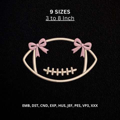 Football Bow Machine Embroidery Design – Coquette Football Outline with Pink Bows Embroidery File Embroidery/Applique DESIGNS PatternFeed8 