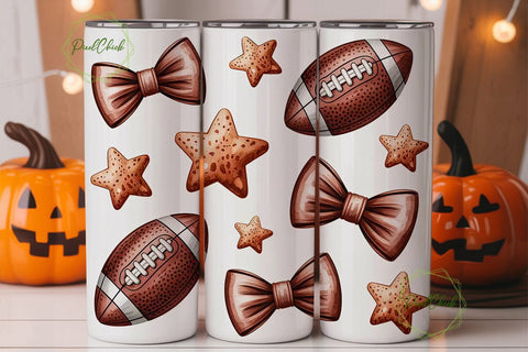 Football Bows 20oz Tumbler Wrap Sublimation PixelChick 