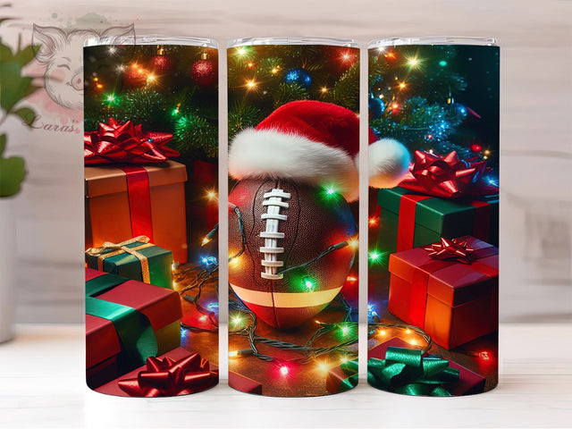 Football Christmas Sports Tumbler, Sports Holiday Wrap, Festive Game Sublimation Design, Xmas Athlete Cup, 20Oz Skinny Tumbler Wrap, Cheerful Sports Mug, Gridiron Holiday Design Sublimation Lara' s Designs 