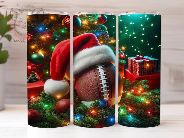 Football Christmas Sports Tumbler, Sports Holiday Wrap, Festive Game Sublimation Design, Xmas Athlete Cup, 20Oz Skinny Tumbler Wrap, Cheerful Sports Mug, Gridiron Holiday Design Sublimation Lara' s Designs 