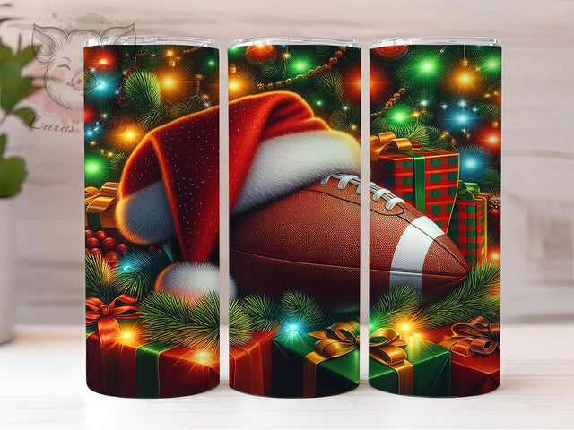 Football Christmas Sports Tumbler, Sports Holiday Wrap, Festive Game Sublimation Design, Xmas Athlete Cup, 20Oz Skinny Tumbler Wrap, Cheerful Sports Mug, Gridiron Holiday Design Sublimation Lara' s Designs 