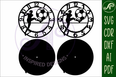 Football female player wall clock laser cut files, SVG SVG APInspireddesigns 