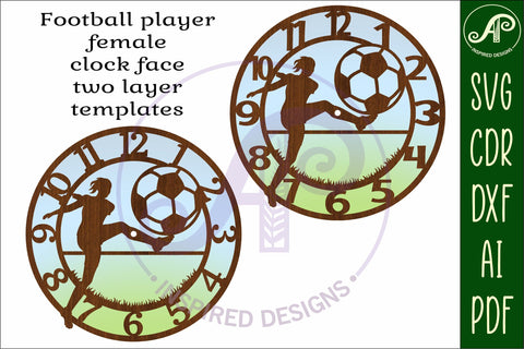 Football female player wall clock laser cut files, SVG SVG APInspireddesigns 