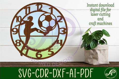 Football female player wall clock laser cut files, SVG SVG APInspireddesigns 