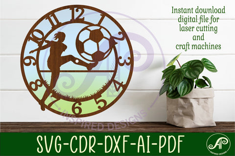 Football female player wall clock laser cut files, SVG SVG APInspireddesigns 