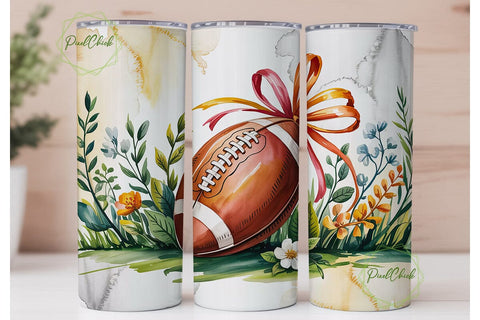 Football Floral Bow 20oz Tumbler Wrap Sublimation PixelChick 