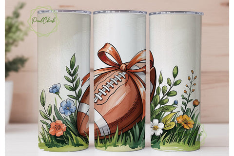 Football Floral Bow 20oz Tumbler Wrap Sublimation PixelChick 
