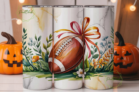 Football Floral Bow 20oz Tumbler Wrap Sublimation PixelChick 