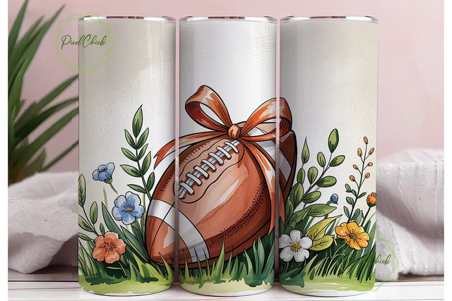 Football Floral Bow 20oz Tumbler Wrap Sublimation PixelChick 